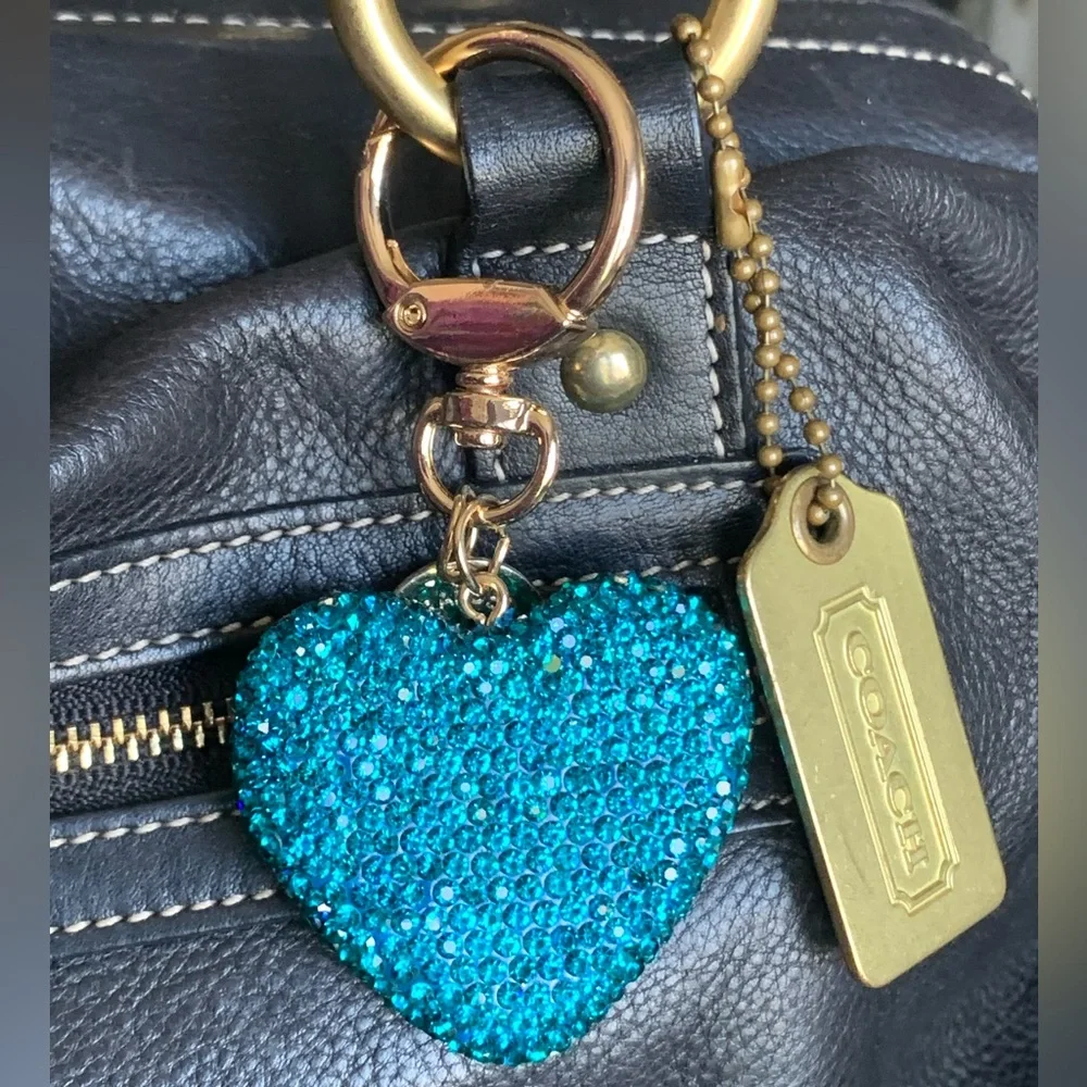 HEART Keychain/ Bag Charm with Turquoise Blue Crystals
